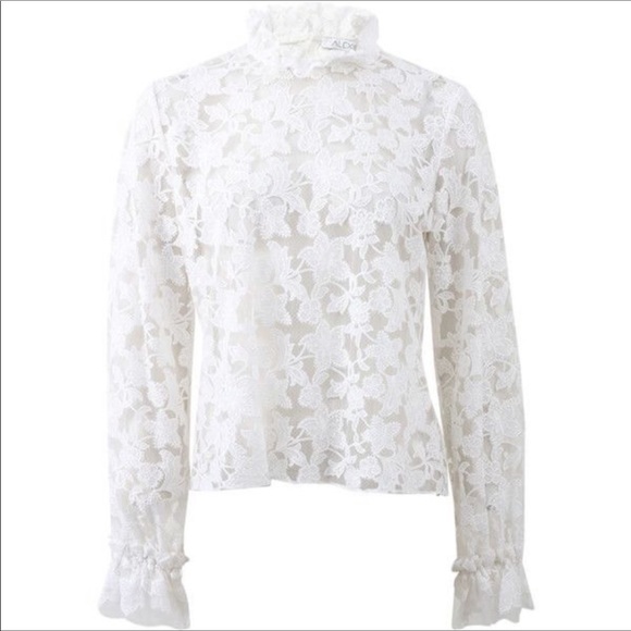 Alexis Embroidered Lace Ruffled Mock Neck Top - Picture 4 of 8